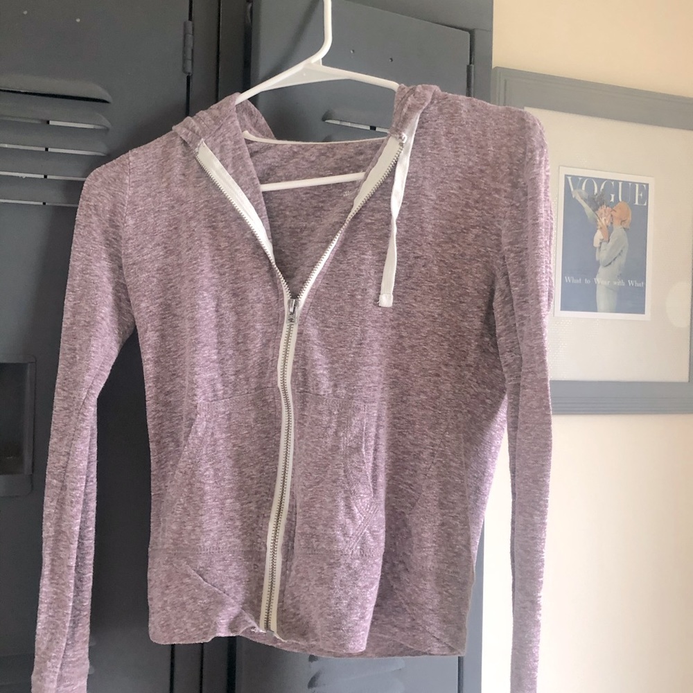 purple zip up sweater